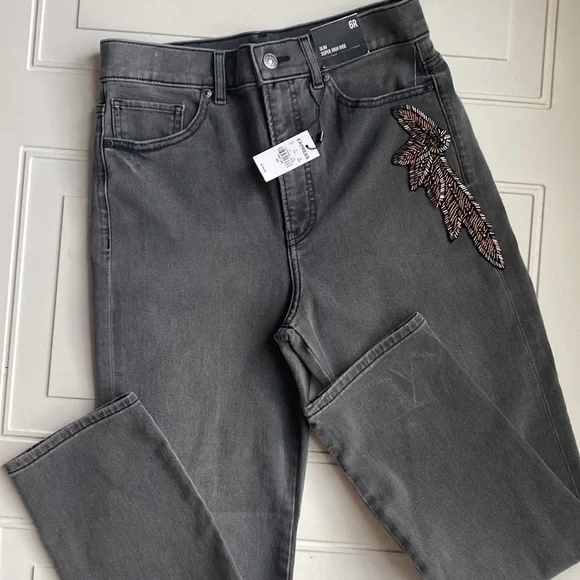 NWT Express Super High Waisted Black Beaded Side Slim Jeans 6R - Picture 6 of 10